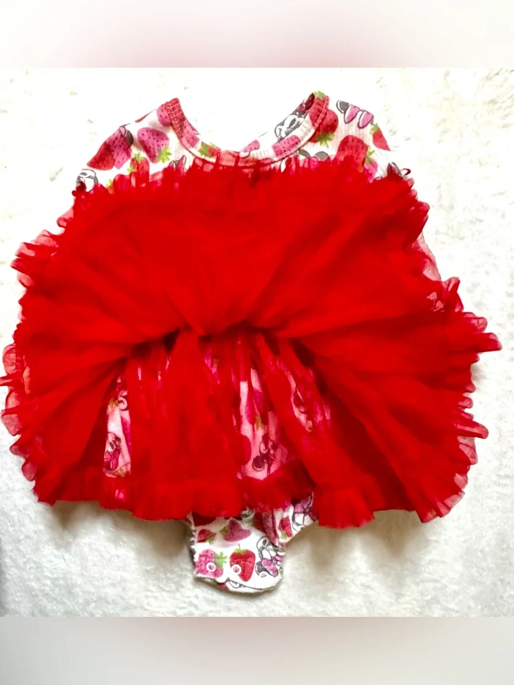 Disney Baby Minnie Mouse Strawberry Red Tulle Tutu 12month Onesie